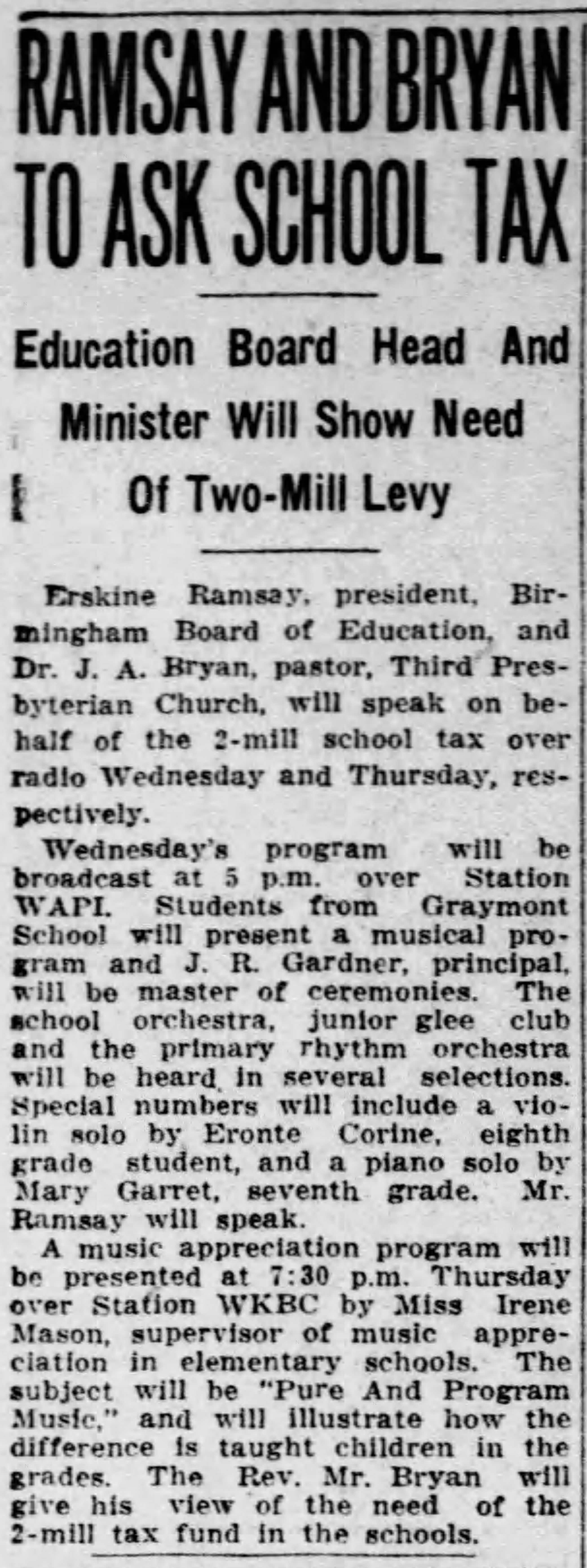 Ramsay and Bryan To Ask School Tax
